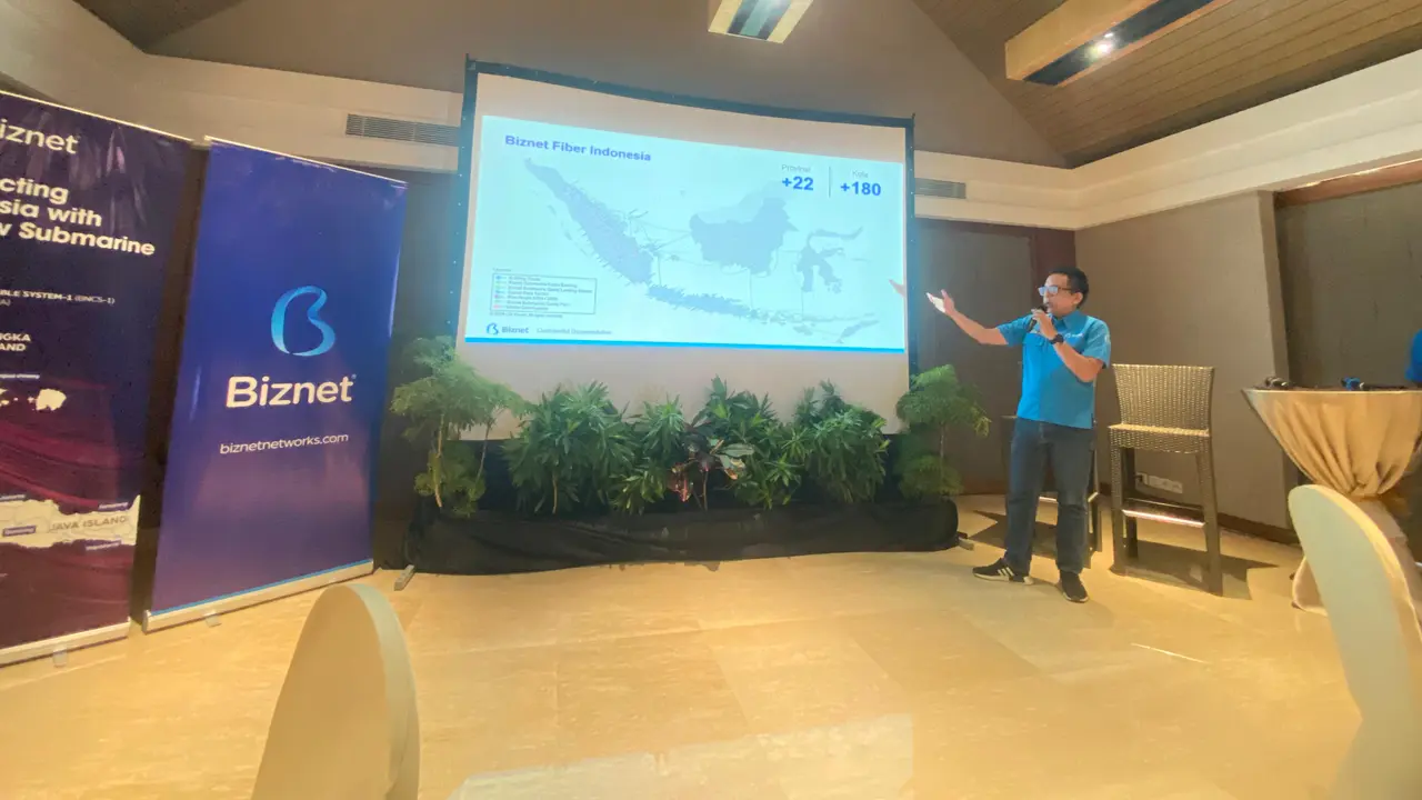 Senior Manager Marketing Biznet Adrianto Sulistyo usai Grand Launching Biznet Nusantara Cable System-1 (BNCS-1) di Bali, Kamis (20/6/2024) menanggapi akan hadirnya Starlink Mini yang bakal diluncurkan Pendiri SpaceX Elon Musk.