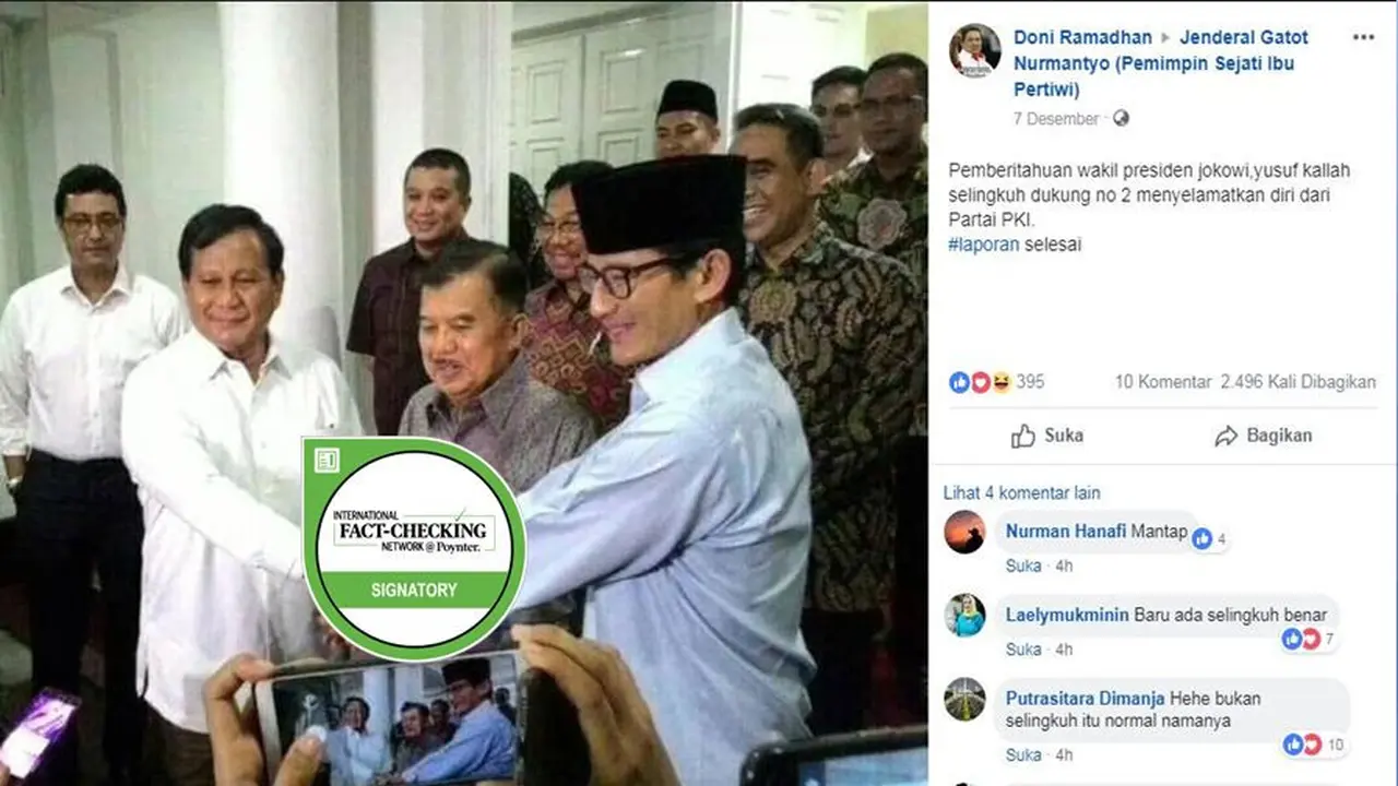 [Cek Fakta] JK Dukung Prabowo-Sandi, Benarkah?