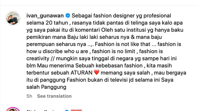 Unggahan Ivan Gunawan. (Foto: Dok. Instagram @ivan_gunawan)