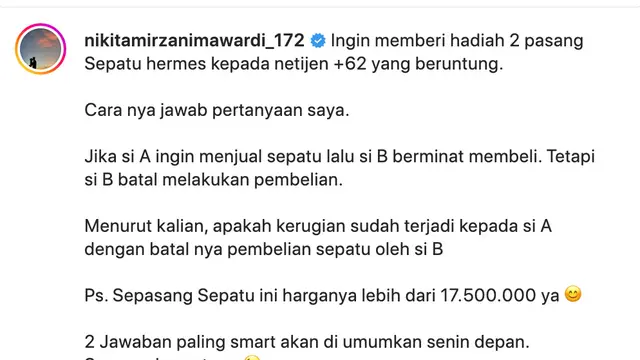 Unggahan Nikita Mirzani. (Foto: Dok. Instagram @nikitamirzanimawardi_172)