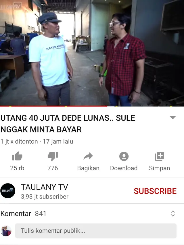 Unggahan Andre Taulany. (Foto: YouTube Taulany TV)