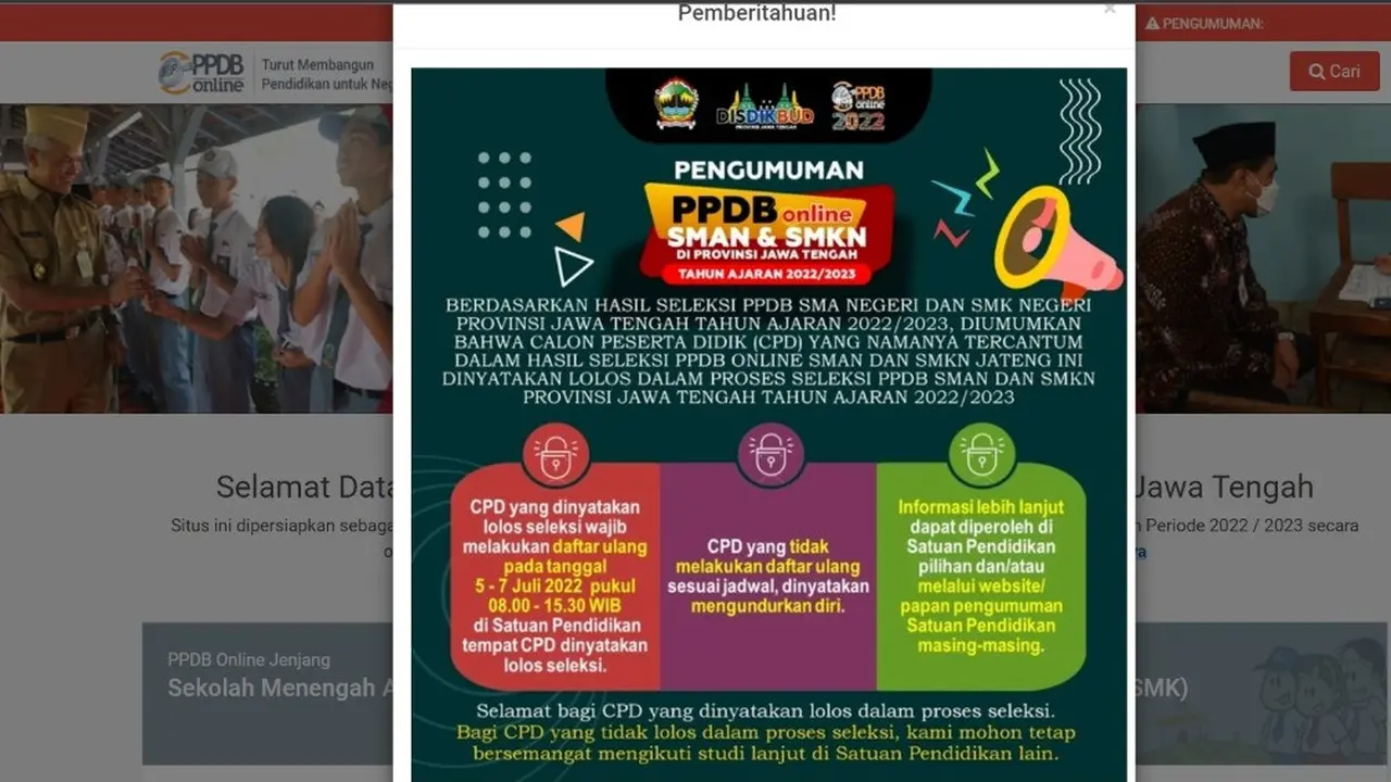 Cara cek hasil seleksi ppdb jateng 2023 sma smk diumumkan hari ini
