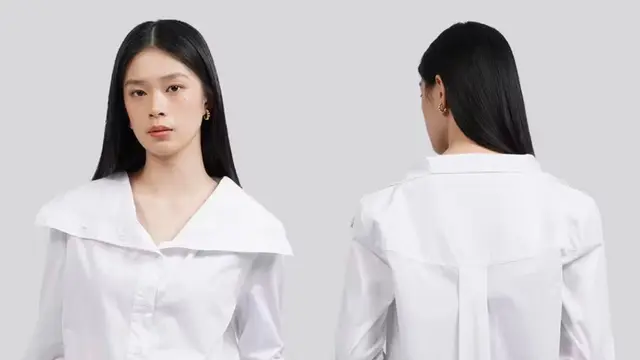 Executive Easy Care Wide Collar Long Sleeve Blouse Off White