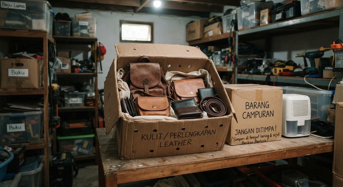 Barang di rumah yang sebaiknya tidak disimpan dalam kardus terlalu lama yakni barang-barang berbahan kulit