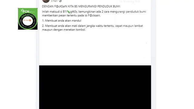 Tangkapan layar klaim vaksin membuat mandul untuk mengurangi penduduk bumi