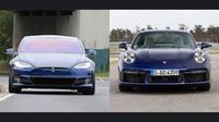 Tesla Model X Plaid imbangi Porsche 911 Turbo S dalam adu kecepatan. (source: autoevolution.com & caricos.com)