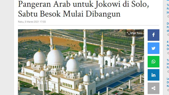 Cek Fakta Liputan6.com menelusuri klaim artikel terkait desain masjid hadiah Pangeran Arab
