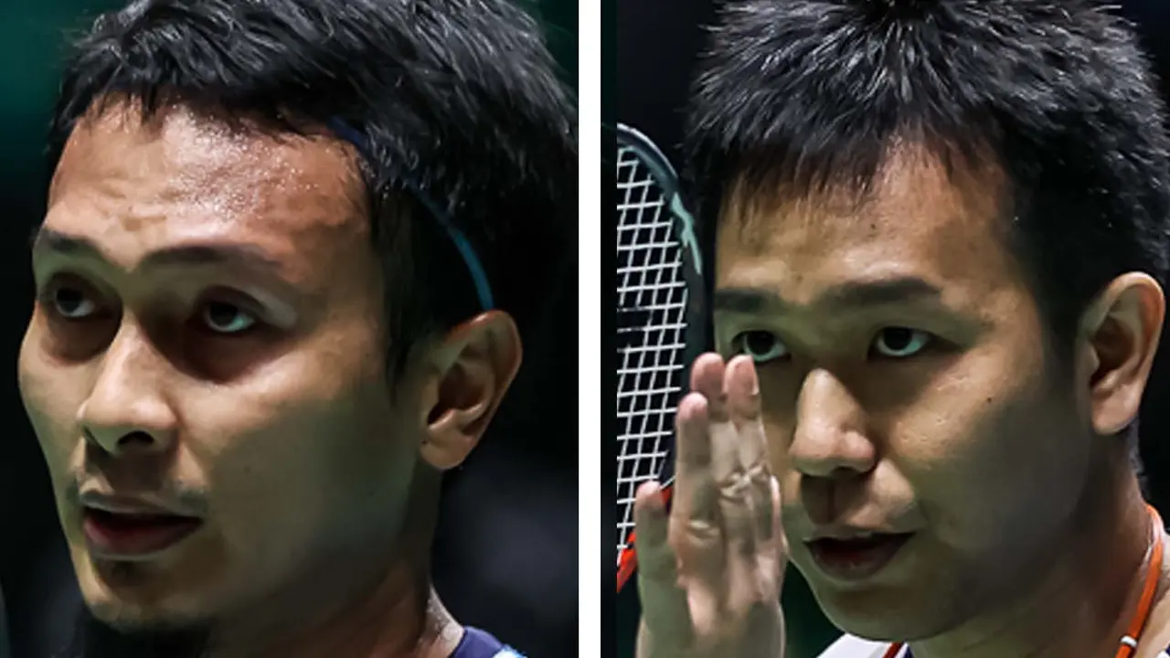 Pebulu tangkis Indonesia Muhammad Ahsan dan Hendra Setiawan di All England 2021
