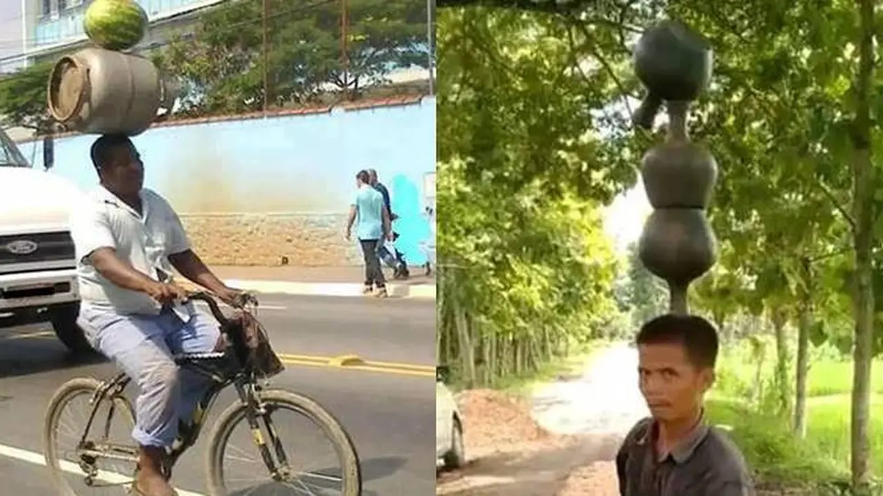 8 Potret Orang Bawa Barang di Atas Kepala Ini Tetap Seimbang, Bikin Takjub