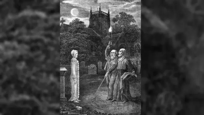 Grimoire seringkali menjelaskan teknik pemanggilan orang mati dan juga penguasaan malaikat serta iblis. Gambar The Astrologer of the Ninetenth Century, 1825, karya Ebenezer Sibley. (Sumber Wikimedia Commons)