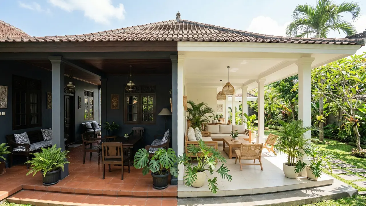 Perbandingan Warna Cat Terang vs Gelap untuk Teras Rumah (Foto: Gemini AI)