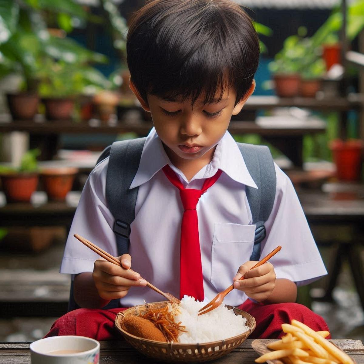 Ilustrasi Anak Sekolah Makan