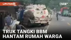Truk Tangki BBM Tabrak Rumah dan Kios Milik Warga di Majene