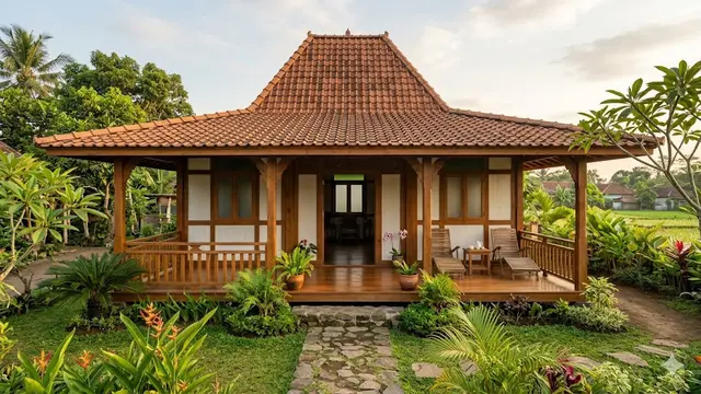 Rumah Joglo Sederhana dengan Teras dan Taman