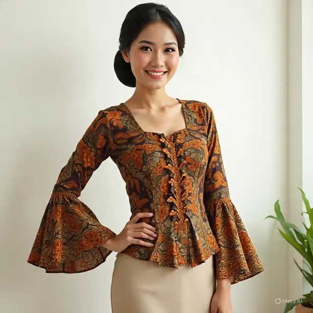 Model Baju Batik Bawahan Rok Panjang Polos