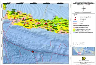 Peta Kawasan Rawan Bencana (KRB) Gempa Pangandaran 7 Juli 2025. (sumber gambar: PVMBG Badan Geologi)