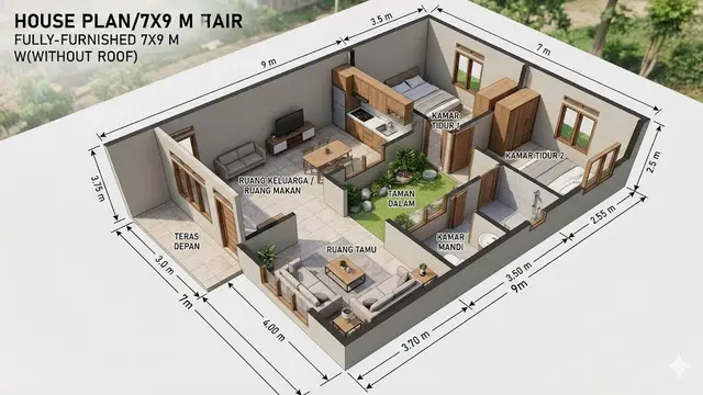 Denah Rumah 7x9 Meter