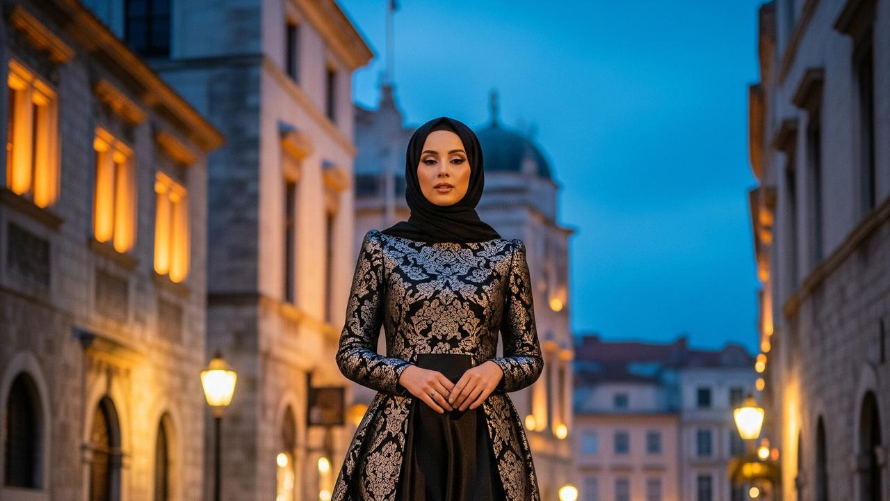 8 Model Gamis Hitam Kombinasi Brokat dan Satin, Mewah dan Elegan
