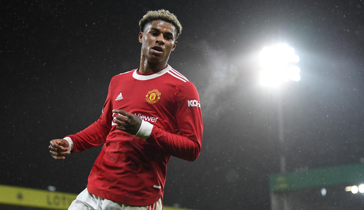 Setelah Rangnick ditunjuk pada November lalu, Marcus Rashford membutuhkan waktu untuk menyesuaikan diri dengan sistem baru tetapi dia telah melakukannya dengan baik dalam beberapa pekan terakhir. Rashford sukses dalam 6 keterlibatan gol dalam 18 pertandingan musim ini. (AFP/Daniel Leal)