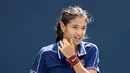 Emma Raducanu dari Inggris Raya saat mengikuti sesi latihan pada Hari Kedua Belas US Open 2021 di USTA Billie Jean King National Tennis Center di Kota New York (10/9/2021). (Matthew Stockman/Getty Images/AFP)