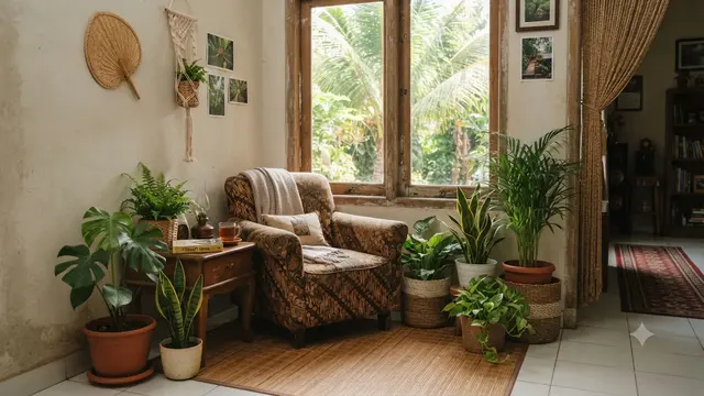 Sudut healing di rumah tanpa renovasi dan biaya mahal yang hasilnya cozy nyaman dengan sentuhan hijau tanaman pot yang bikin waras