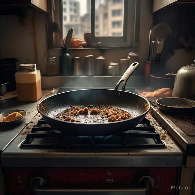 Ilustrasi wajan kotor (Image from Meta AI)