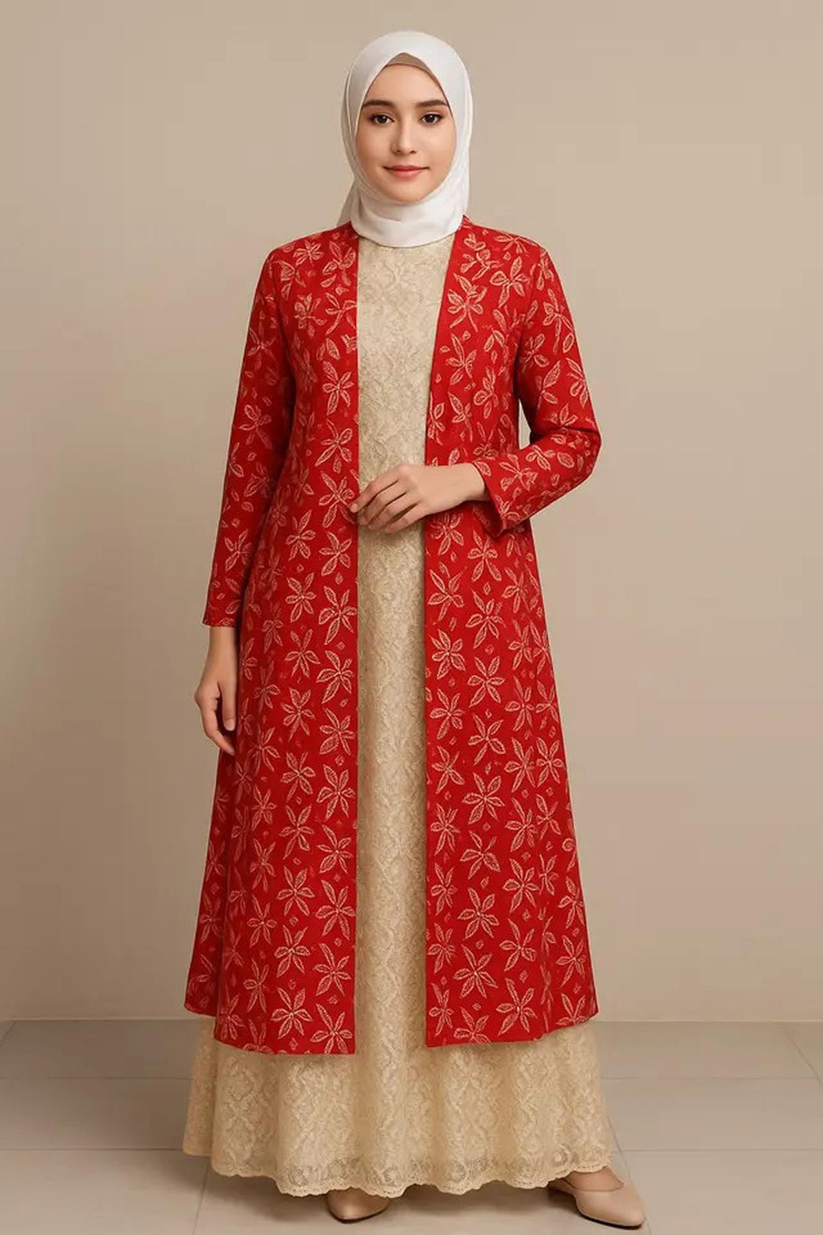 7 Model Gamis Brokat Kombinasi Outer Batik Panjang Tema 17 Agustus, Simpel dan Anggun di Perayaan HUT RI ke-80