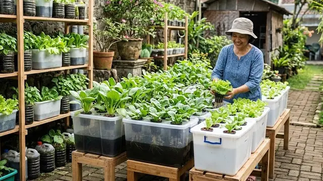Cara Membuat Kebun Hidroponik Hemat Biaya Tanpa Pompa Air (AI Generated)
