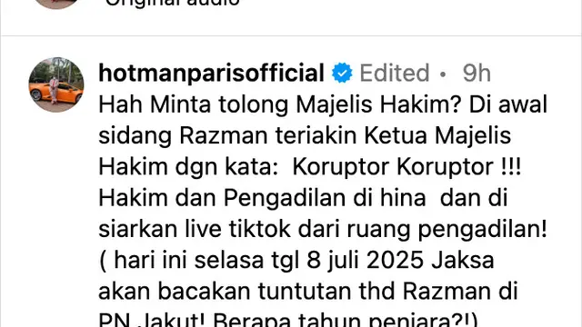 Unggahan Hotman Paris. (Foto: Dok. Instagram @hotmanparisofficial)
