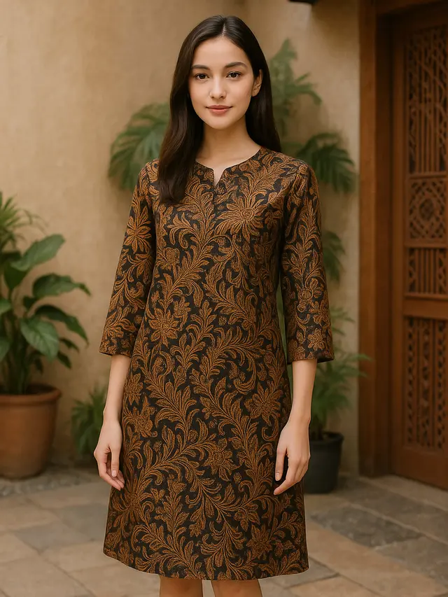 Model Tunik Batik Lengan Lurus