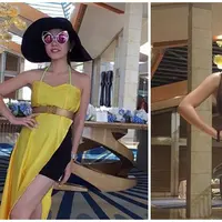 Bella Shofie tetap tampil cantik walaupun mengenakan gaya pakaian yang berbeda.