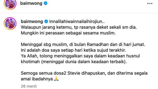 Unggahan Baim Wong. (Foto: Dok. Instagram @baimwong)