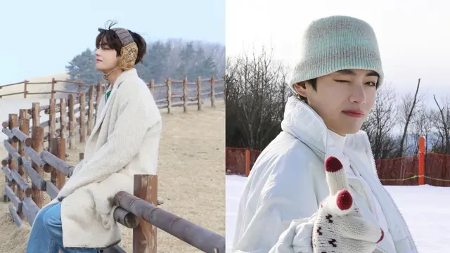 V BTS dalam baju musim dingin