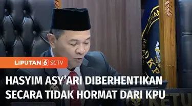 Presiden Joko Widodo resmi memberhentikan Hasyim Asy'ari secara tidak hormat sebagai anggota sekaligus Ketua KPU periode 2022-2027. Ketetapan ini berlaku usai Presiden Joko Widodoo menandatangani Keputusan Presiden no.73.