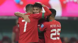 Maroko hanya mampu membalas satu gol ke gawang Kroasia lewat gol Achraf Dari pada menit ke-9 yang sempat membuat kedudukan sama kuat 1-1. (AP Photo/Frank Augstein)