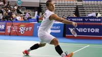 Jonatan Christie memastikan All Indonesian Finals kontra Anthony Sinisuka Gingting setelah mennyingkirkan pemain Taiwan, Wang Tzu Wei, di semifinal Korea Terbuka Super Series 2017, Sabtu (16/9/2017). (PBSI)