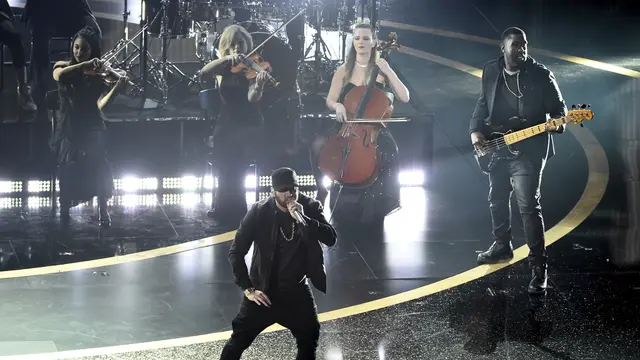 Eminem di Piala Oscar 2020. (AP Photo/Chris Pizzello)