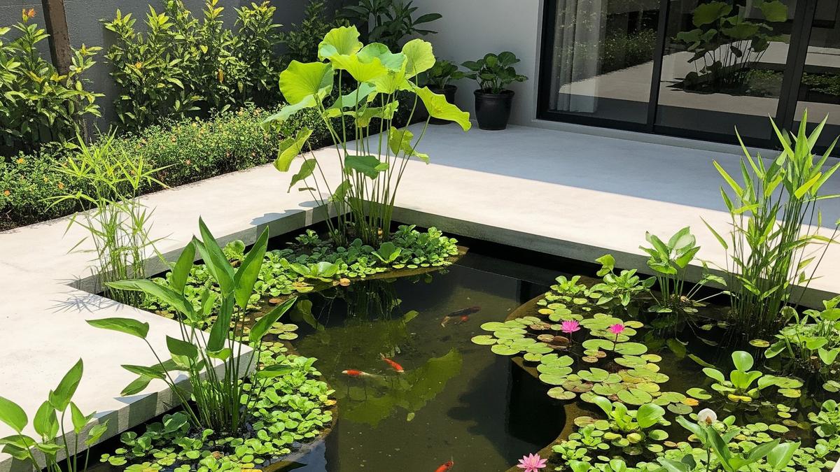 7 Inspirasi Kolam Ikan Mini untuk Halaman Cor Beton yang Tetap Bisa Menumbuhkan Tanaman