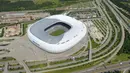 Pembangunan Football Arena Munich dimulai pada 21 Oktober 2002 dan resmi dibuka pada 30 Mei 2005 setelah menghabiskan biaya 340 juta euro. (AFP/Christof Stache)