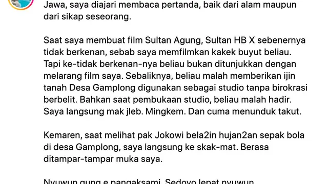 Unggahan Hanung Bramantyo. (Foto: Dok. Instagram @hanungbramantyo)