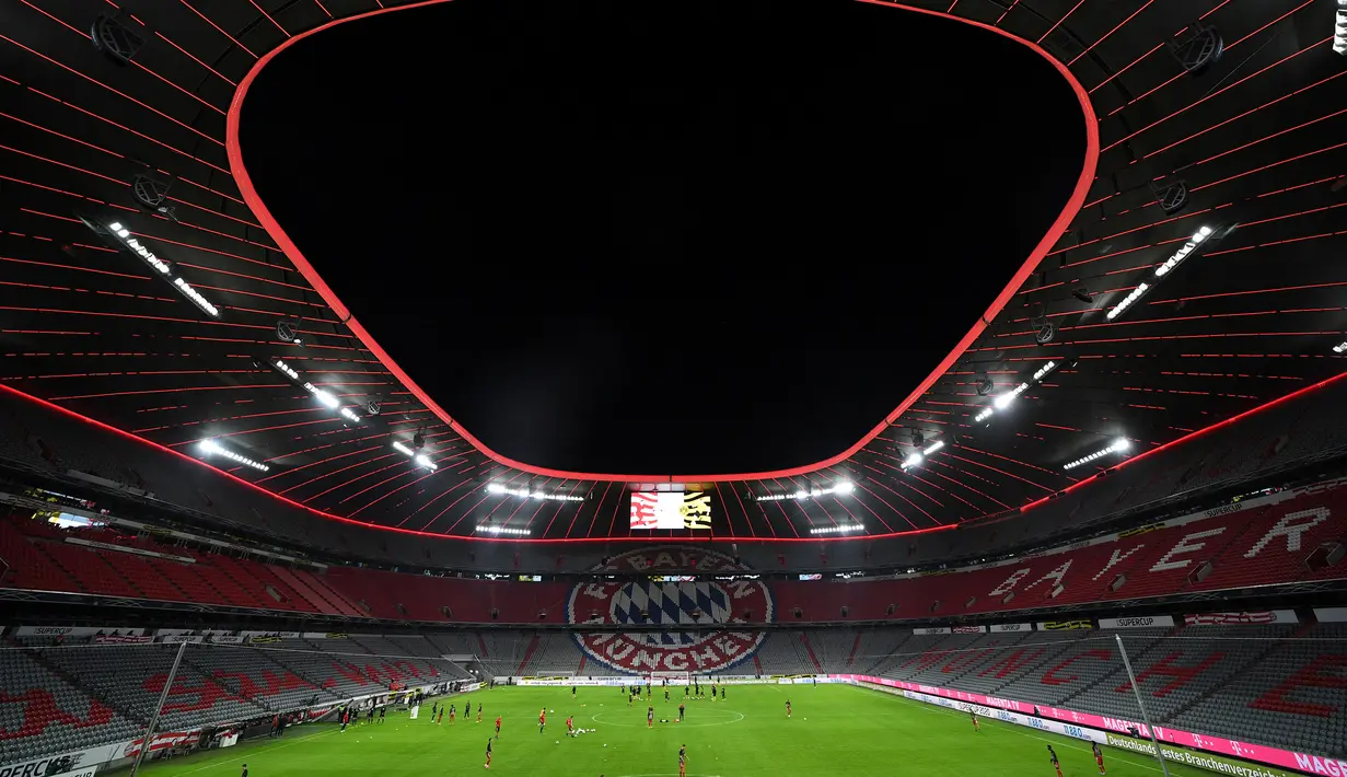 Football Arena Munich akan menggelar empat laga pada gelaran Euro 2020 nanti, yaitu 3 laga di fase grup F dan 1 laga perempatfinal. (AFP/Andreas Gebert/Pool)