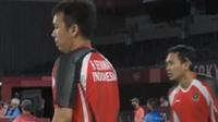 Ganda putra Indonesia Mohammad Ahsan/Hendra Setiawan bersaing di Olimpiade Tokyo 2020. (Tangkapan Vidio)