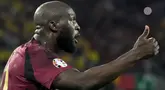 Pemain Belgia Romelu Lukaku mengalami nasib sial saat melawan Rumania pada laga Euro 2024 di Stadion Cologne, Minggu (23/6/2024).  (Foto AP/Martin Meissner)