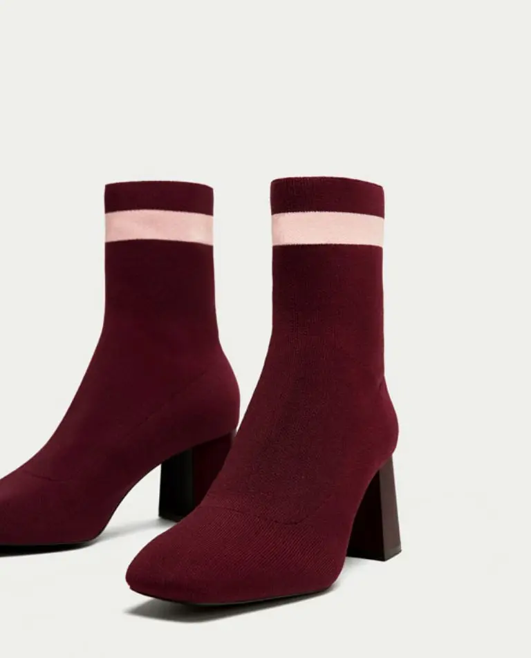 STRIPED HIGH HEEL SOCK-STYLE ANKLE BOOTS, Rp 799.900. Zara