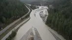 Foto udara kerusakan yang disebabkan hujan lebat dan tanah longsor terlihat di sepanjang Coquihalla Highway dekat Hope, British Columbia, Kanada, Kamis (18/11/2021). Hujan dan tanah longsor di provinsi British Columbia menyebabkan banjir besar. (Jonathan Hayward/The Canadian Press via AP)