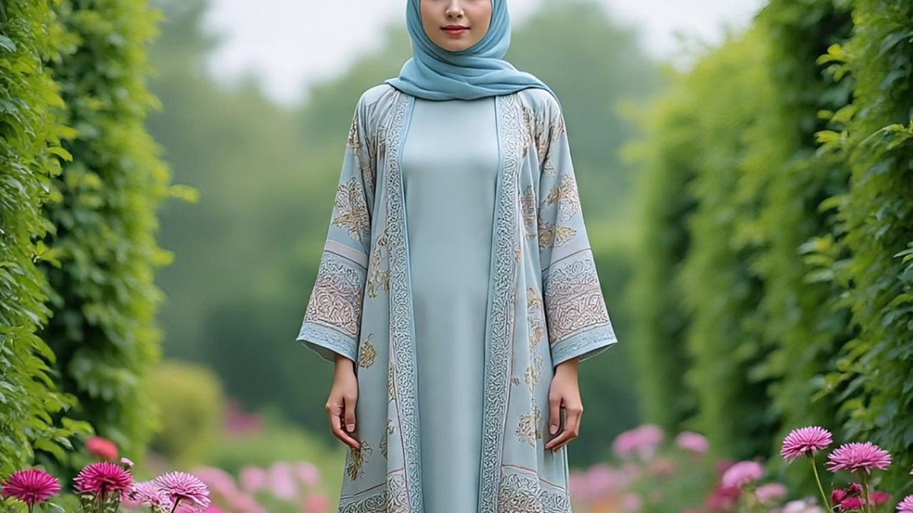 Ilustrasi Long Dress Polos dan Outer Kimono