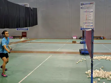 Jelang berlaga di BWF World Championships 2014, pebulutangkis putri Indonesia, Bellaetrix Manuputty, kian intensif berlatih, (13/8/2014). (Liputan6.com/Miftahul Hayat)