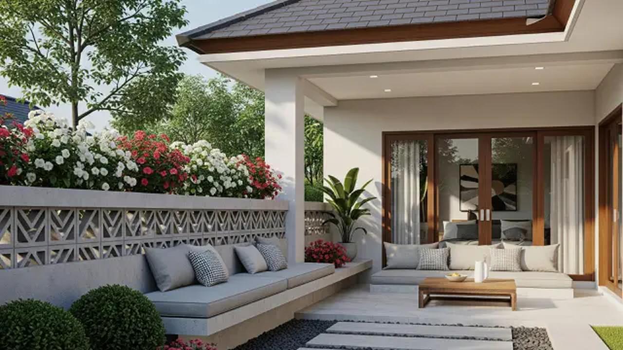 Teras Asri dengan Area Outdoor/Model Rumah 1 Lantai dengan Teras Depan Luas (Sumber; gemini.com)