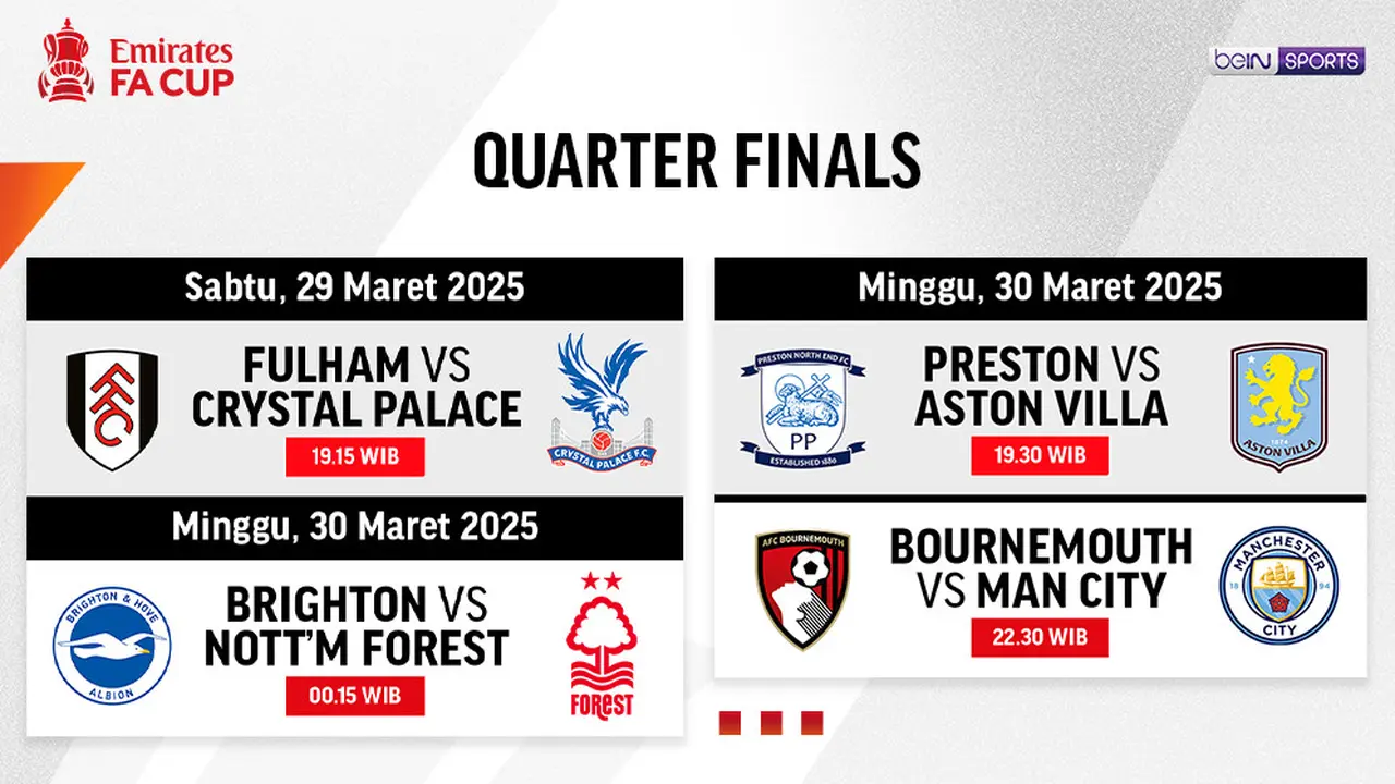 Jadwal dan Link Siaran Langsung FA Cup 2024/25: Quarter Final di Vidio