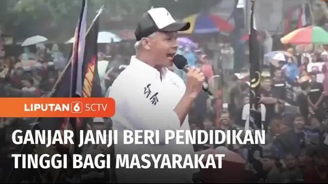 Calon Presiden nomor urut 3, Ganjar Pranowo berkampanye di Malang, Jawa Timur. Di tengah guyuran hujan, Ganjar menyampaikan programnya jika terpilih menjadi presiden kedelapan Indonesia, yakni mencetak sarjana bagi warga kurang mampu.